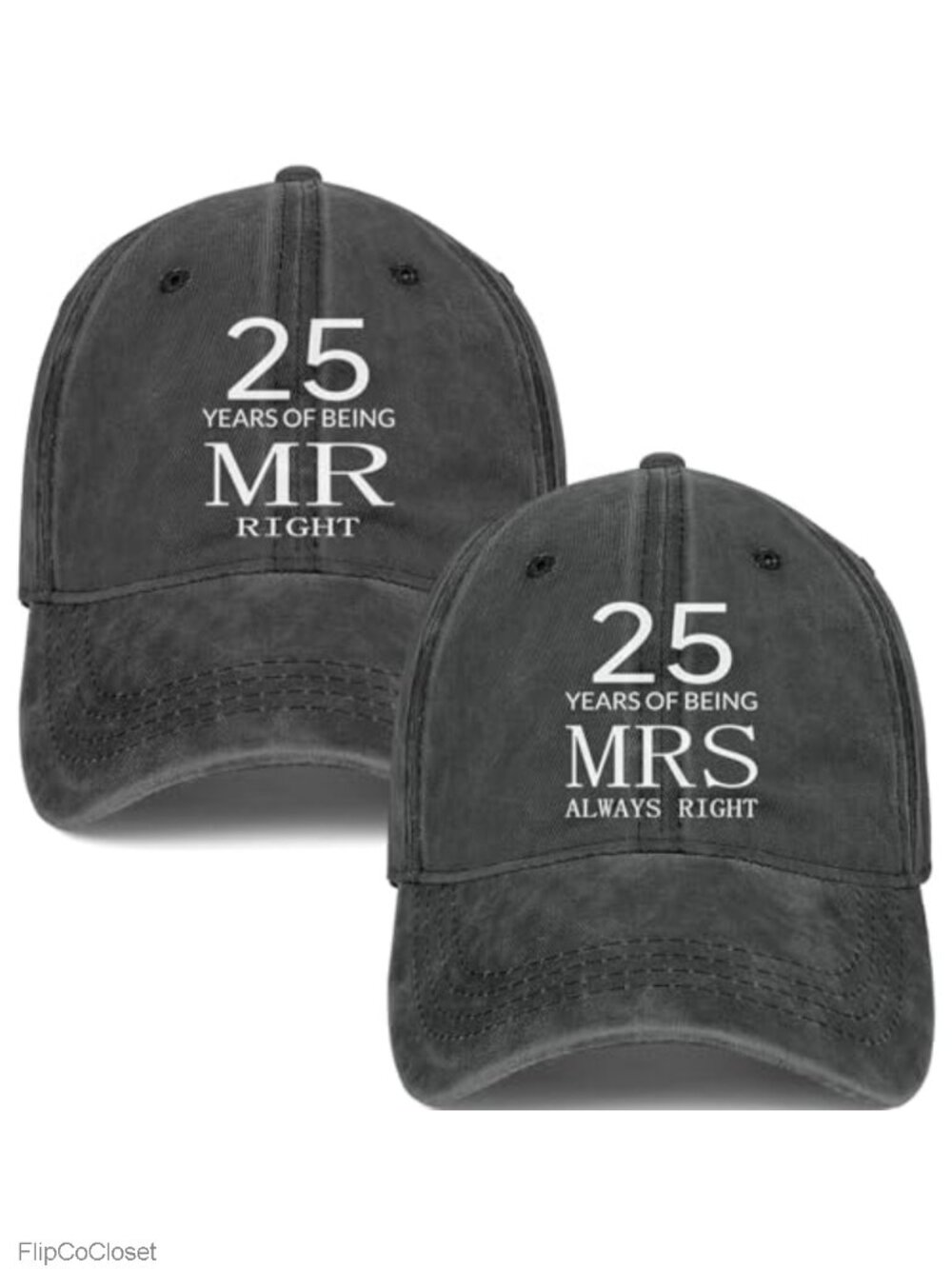 25th Anniversary Wedding Gift Mr Mrs Baseball Cap Adjustable Cotton